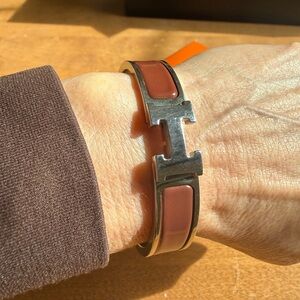 Hermès Clic H Bracelet PM Palladium Hardware Marron Brown Enamel Made in France